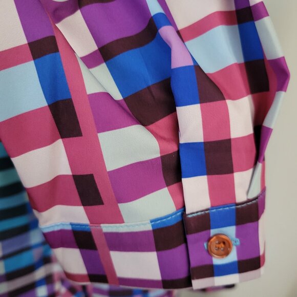 Button down blouse XL long sleeves colorful plaid Women's Polyester Ombre - Picture 6 of 10
